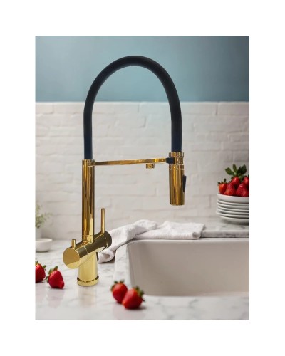 Смеситель для кухни AltroBagno Flusso AltroBagnoFlusso050205Or с подключением к фильтру, с гибким изливом, золотой