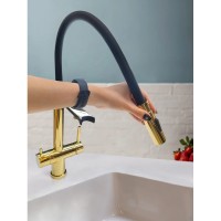 Смеситель для кухни AltroBagno Flusso AltroBagnoFlusso050205Or с подключением к фильтру, с гибким изливом, золотой