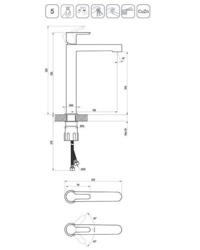 Смеситель для раковины Ravak Puri PU 015.20 X070182 Черный матовый