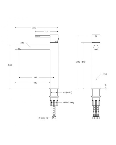 Смеситель для накладной раковины без донного клапана CEZARES RELAX-LC2-NOP-W0