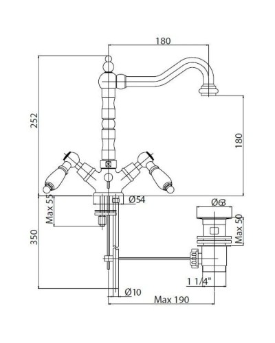 Смеситель для раковины золото 24 карат, ручки Swarovski Nero Cezares Diamond DIAMOND-LS2-03/24-Sw-N