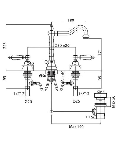 Смеситель для раковины бронза, ручки Swarovski Cezares Diamond DIAMOND-BLS2-02-Sw