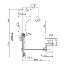 Смеситель для раковины с донным клапаном бронза, ручка Swarovski Cezares Vintage VINTAGE-LSM1-02-Sw