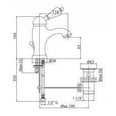Смеситель для раковины с донным клапаном золото 24 карат, ручка Swarovski Nero Cezares Vintage VINTAGE-LSM1-03/24-Sw-N