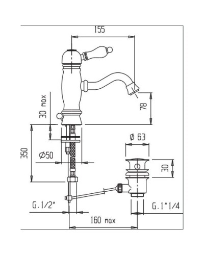 Смеситель для раковины золото 24 карата Cezares Venezia VENEZIA-LSM1-03/24-Bi