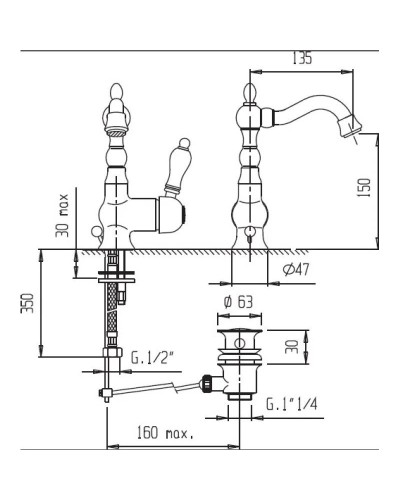 Смеситель для раковины бронза Cezares Venezia VENEZIA-LSM2-02-Bi