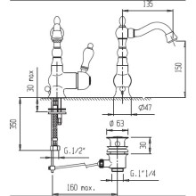 Смеситель для раковины золото 24 карата Cezares Venezia VENEZIA-LSM2-03/24-Bi