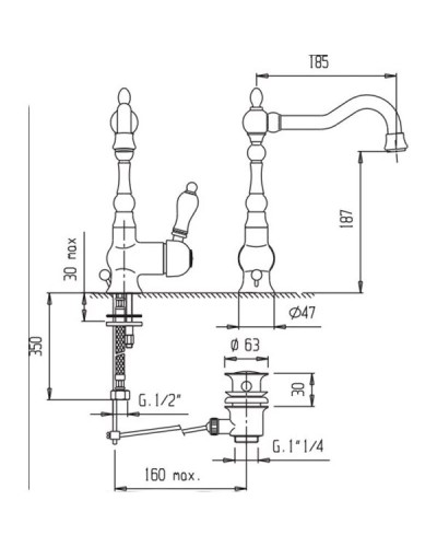Смеситель для раковины бронза Cezares Venezia VENEZIA-LSM2-A-02-Bi