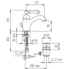 Смеситель для раковины с донным клапаном bianco lucido/cromo, ручка bianco lucido/cromo Cezares Margot MARGOT-LSM1-BLC