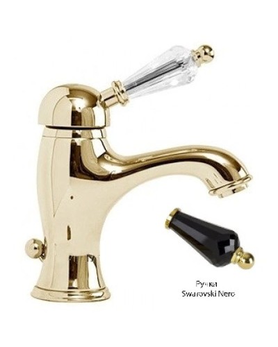 Смеситель для раковины с донным клапаном золото 24 карат, ручка Swarovski Nero Cezares Vintage VINTAGE-LSM1-03/24-Sw-N