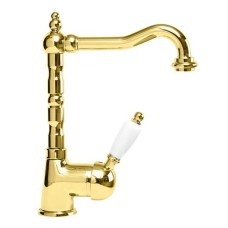 Смеситель для раковины золото 24 карата, ручка белая Cezares Elite ELITE-LSM2-03/24-Bi