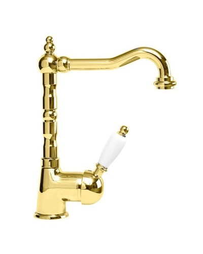 Смеситель для раковины золото 24 карата, ручка белая Cezares Elite ELITE-LSM2-03/24-Bi