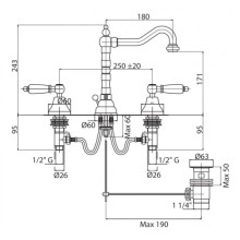Смеситель для раковины с донным клапаном бронза, ручки металл Cezares First FIRST-BLS2-02-M