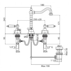Смеситель для раковины с донным клапаном бронза, ручки металл Cezares First FIRST-BLS2-02-M