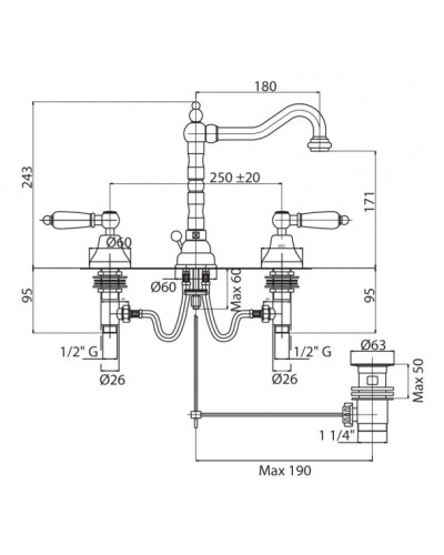 Смеситель для раковины с донным клапаном бронза, ручки металл Cezares First FIRST-BLS2-02-M