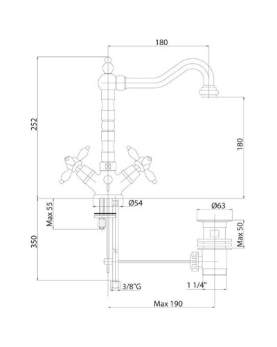 Смеситель для раковины с донным клапаном хром, ручки хром Cezares Nostalgia NOSTALGIA-LS2-01