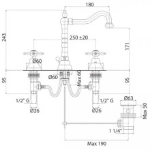 Смеситель для раковины с донным клапаном хром, ручки хром Cezares Nostalgia NOSTALGIA-BLS2-01