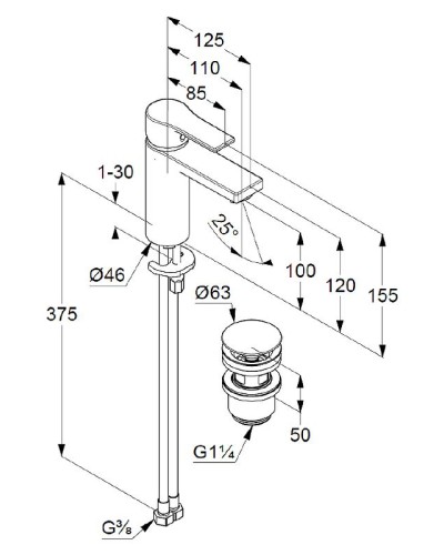 Смеситель для раковины Kludi Zenta SL 482980565 Хром