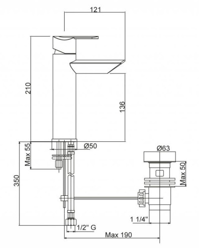 Смеситель для раковины с донным клапаном хром, ручка хром Cezares Garda GARDA-LSM11-01-Cr