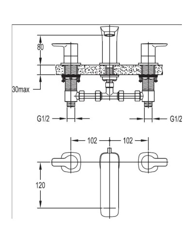 Смеситель для раковины на три отверстия с донным клапаном хром, ручки хром Cezares Tesoro TESORO-BLS-01