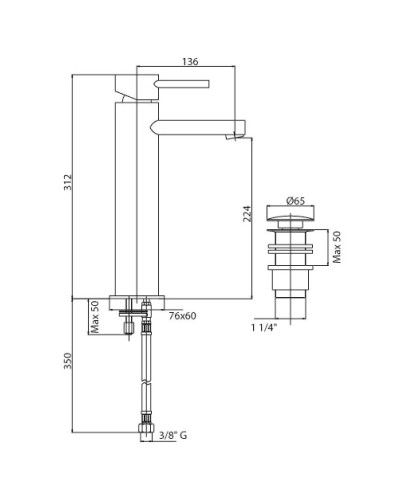 Смеситель для раковины с донным клапаном хром, ручка хром Cezares Over OVER-LC-01-Cr