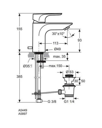 Смеситель для раковины Ideal Standard Strada A5449AA Хром