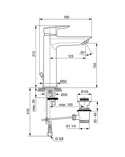 Смеситель для раковины Ideal Standard Tesi Grande A6563AA Хром