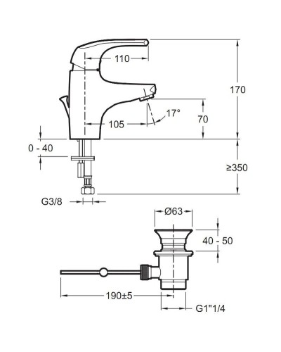 Смеситель для раковины с донным клапаном Jacob Delafon Nateo E72250-CP
