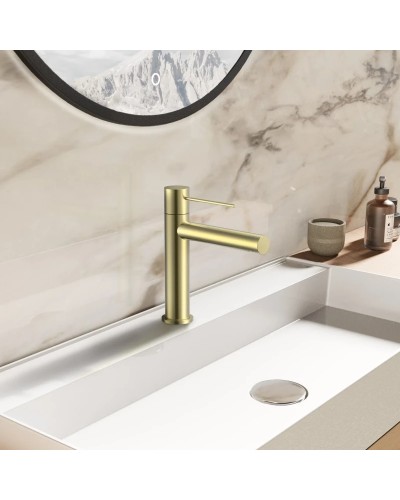 Смеситель для раковины Vincea Aspire VBF-4AS01BG без донного клапана, золотой матовый