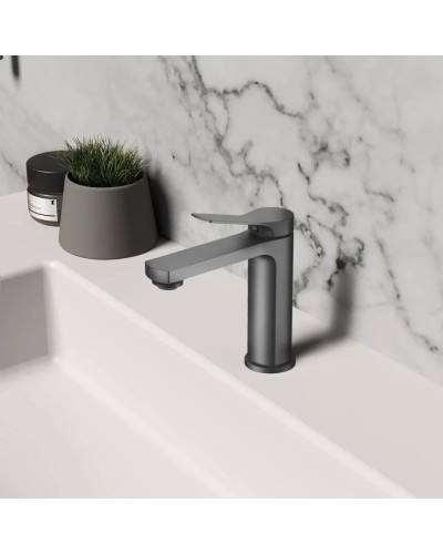 Смеситель для раковины Vincea Arco VBF-4AR01GM без донного клапана, вороненая сталь