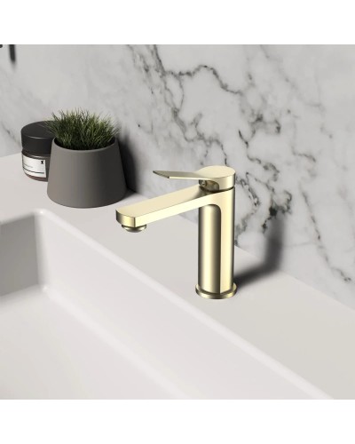 Смеситель для раковины Vincea Arco VBF-4AR01BG без донного клапана, золотой матовый