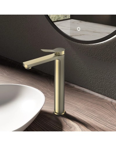 Смеситель для раковины Vincea Arco VBF-4AR02BG без донного клапана, золотой матовый