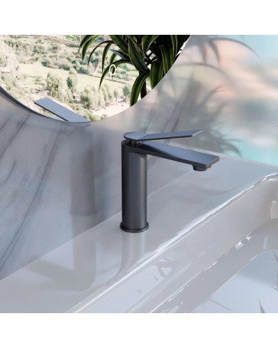 Смеситель для раковины Vincea Verse VBF-2VE1GM без донного клапана, вороненая сталь