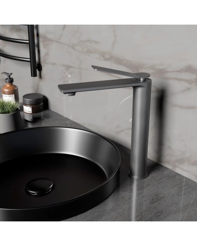 Смеситель для раковины Vincea Verse VBF-2VE2GM без донного клапана, вороненая сталь