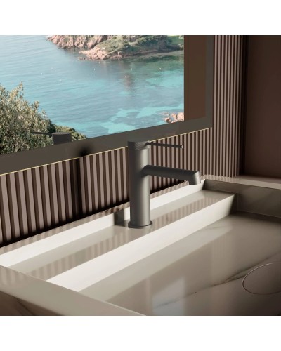 Смеситель для раковины Vincea Rim VBF-2RM1GM без донного клапана, вороненая сталь