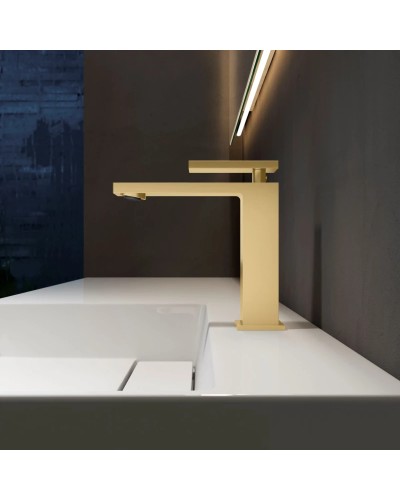 Смеситель для раковины Vincea Dice VBF-2DS1BG без донного клапана, золотой матовый