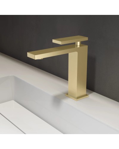 Смеситель для раковины Vincea Dice VBF-2DS1BG без донного клапана, золотой матовый