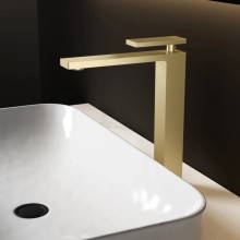 Смеситель для раковины Vincea Dice VBF-2DS2BG без донного клапана, золотой матовый