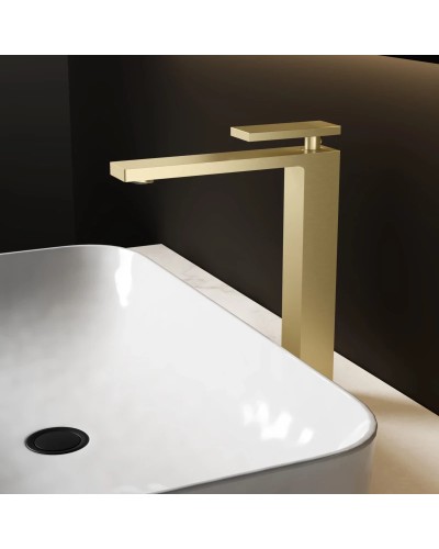 Смеситель для раковины Vincea Dice VBF-2DS2BG без донного клапана, золотой матовый