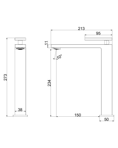 Смеситель для раковины Vincea Dice VBF-2DS2GM без донного клапана, вороненая сталь