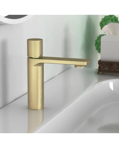 Смеситель для раковины Vincea Vogue VBF-4V3BG без донного клапана, золотой матовый