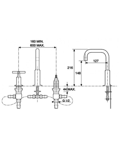 Смеситель для раковины на 3 отверстия Jacob Delafon Purist E144063-CP