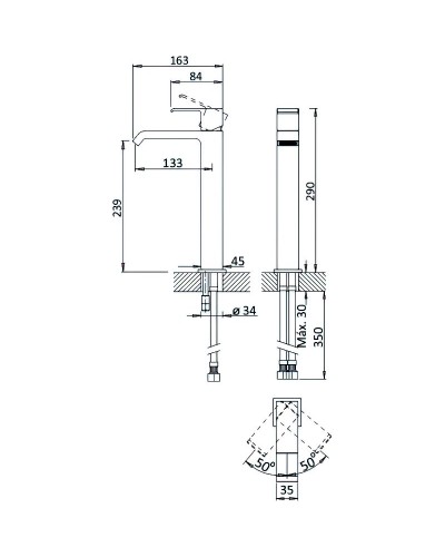 Смеситель для раковины Cezares Porta-LC-NOP Черный матовый