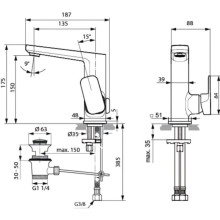 Смеситель для раковины с донным клапаном Ideal Standard Tonic II A6332AA