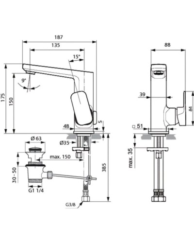 Смеситель для раковины с донным клапаном Ideal Standard Tonic II A6332AA