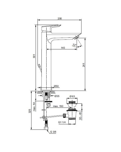 Смеситель для раковины с донным клапаном Ideal Standard Tesi A6573AA