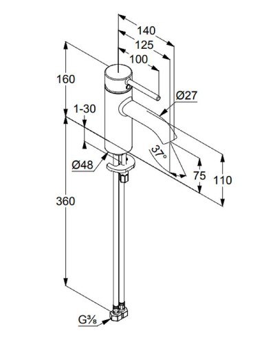 Смеситель для раковины Kludi Bozz 382723976 Черный матовый