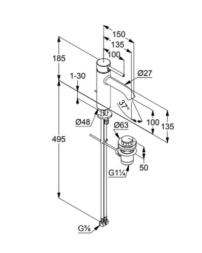 Смеситель для раковины Kludi Bozz 382800576 Хром