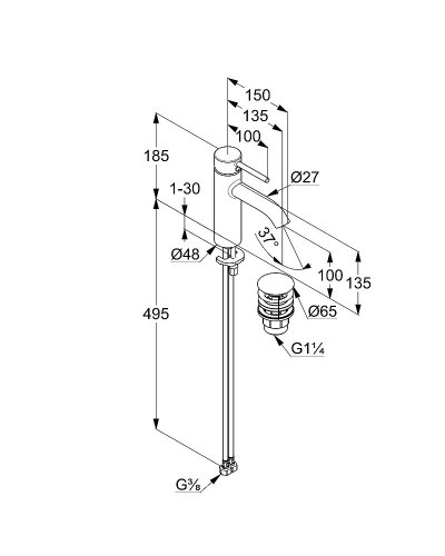 Смеситель для раковины Kludi Bozz 382880576 Хром