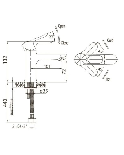 Смеситель для раковины без донного клапана BelBagno Reno REN-LVM25-CRM